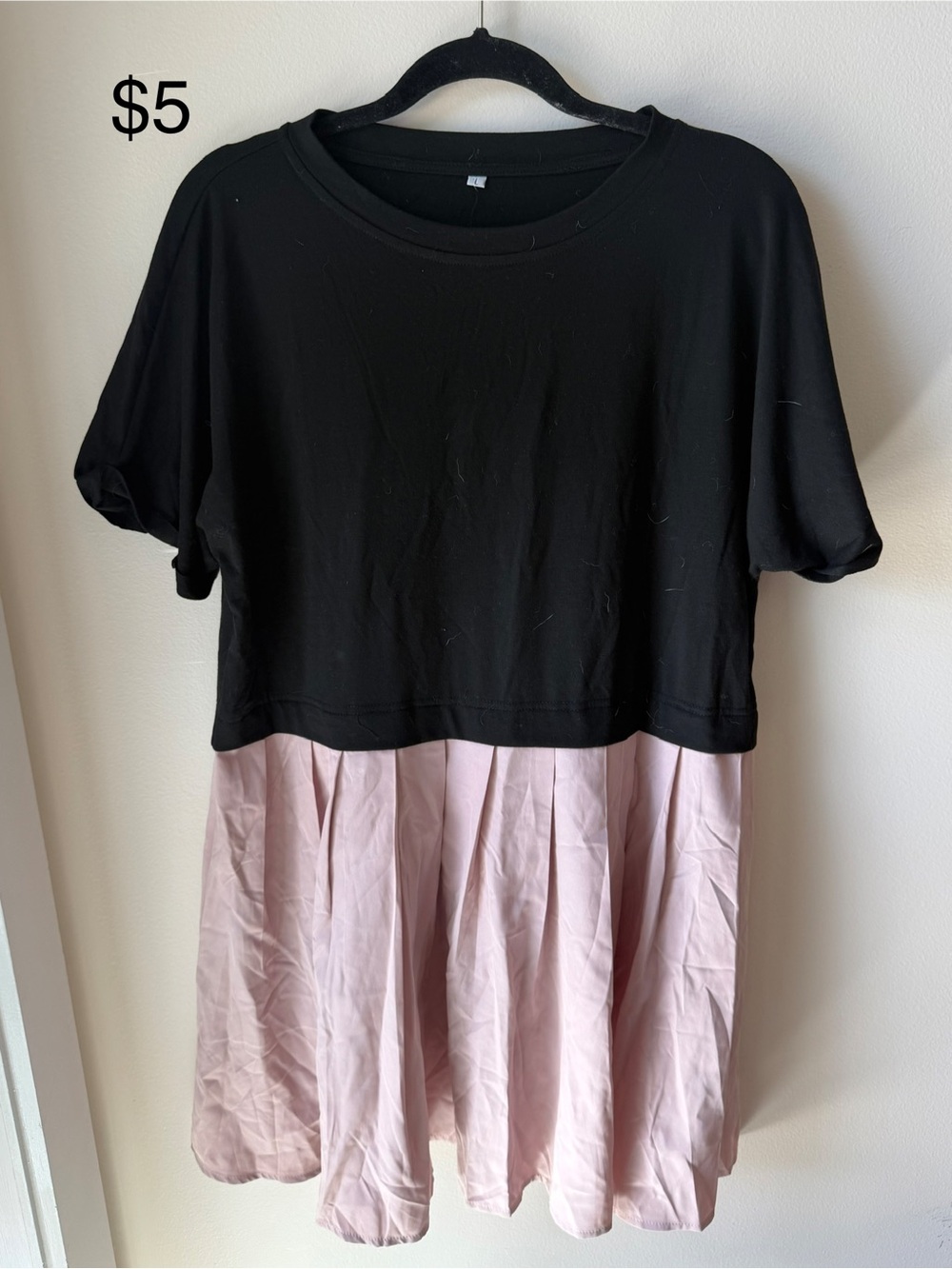Two-Tone Black Top with Light Pink Skirted Hem